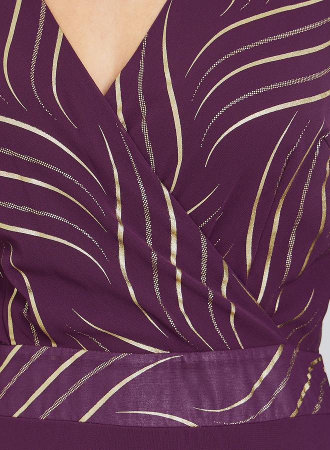 Styli Women Purple Printed Bell Sleeve A-Line Maxi Dress - Image 4